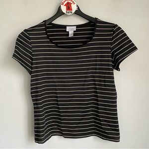 Ann Taylor LOFT Black Striped Stretch Short Sleeve Top Size L